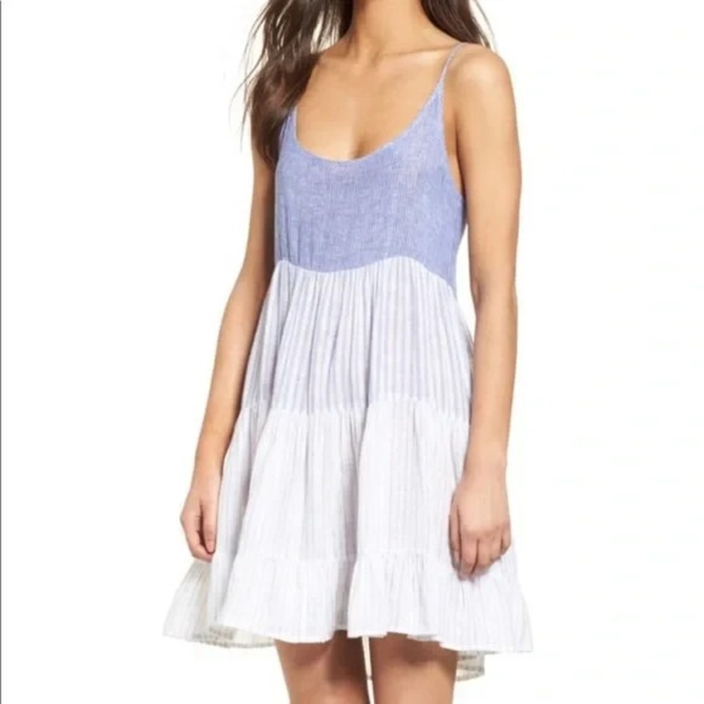 Rails Amber Linen Blend Mini Dress Size M Striped Tiered Boho tie back